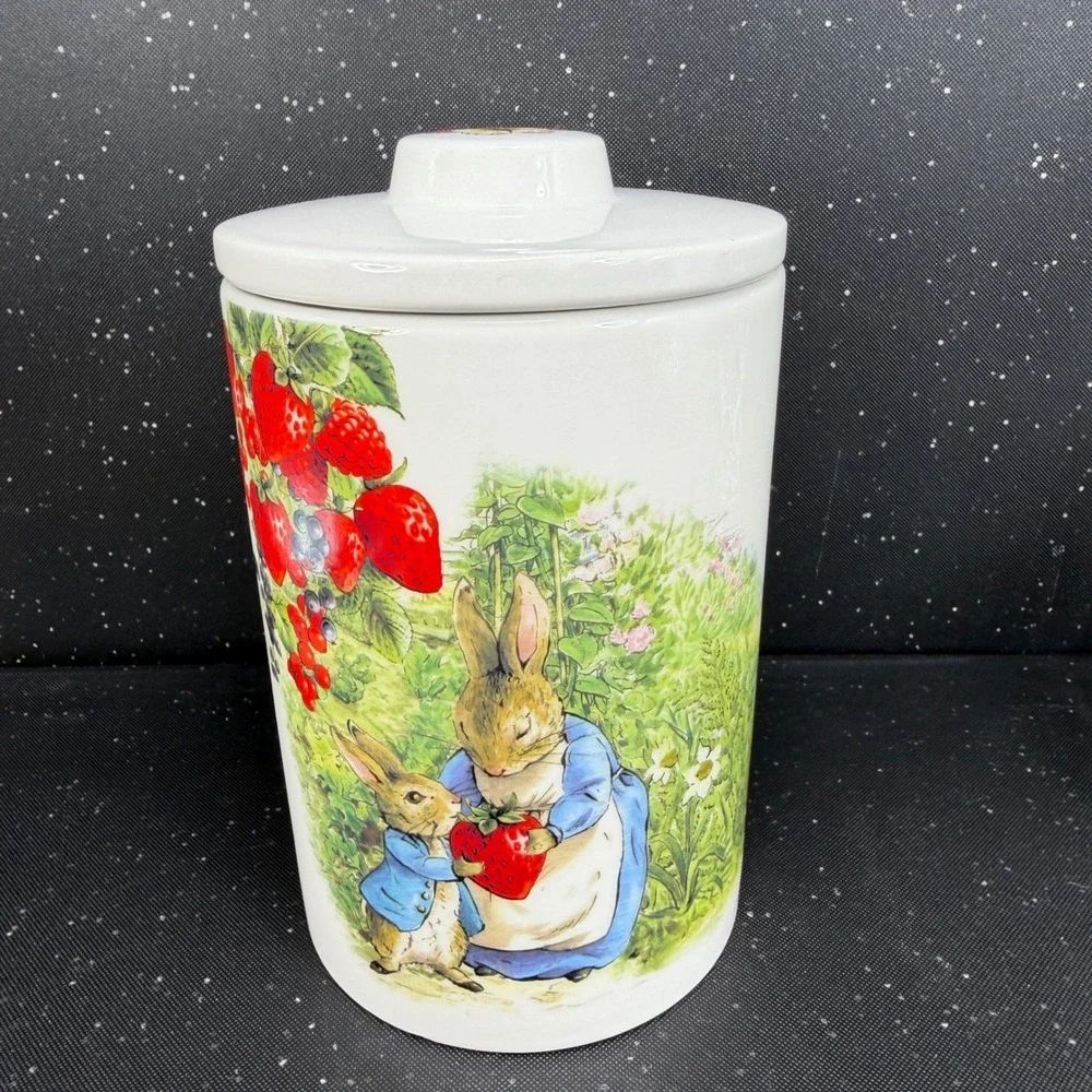 Zrike Brands Beatrix Potter Peter Rabbit Strawberry Ceramic Canister Jar 8in